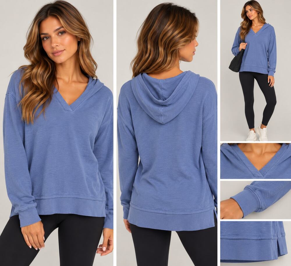 Athleta Blue V-Neck Pullover Hoodie – Size M